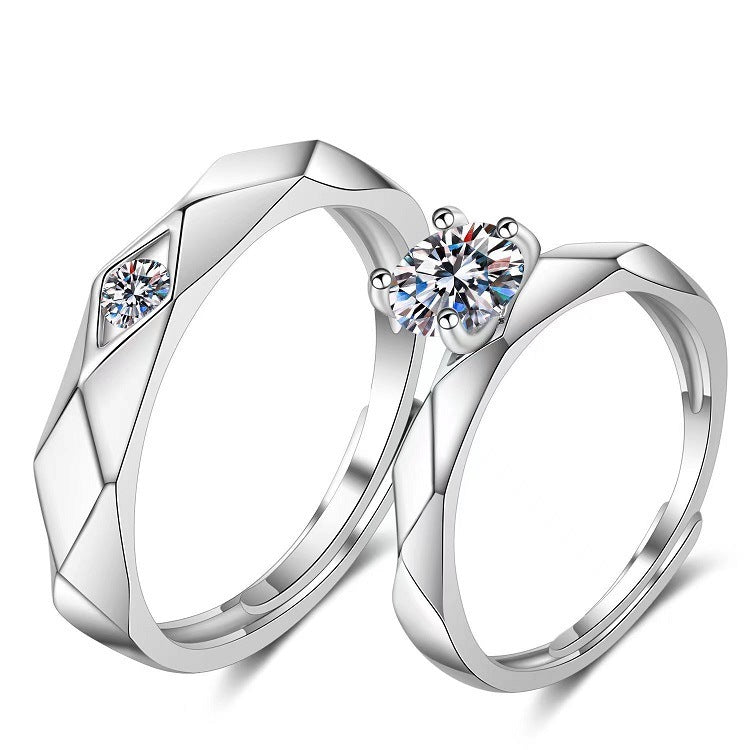 Women Adjustable Open Ring Heart Bow Wave Design Copper Electroplated Micro Zircon Inlaid Anniversary Couple Ring