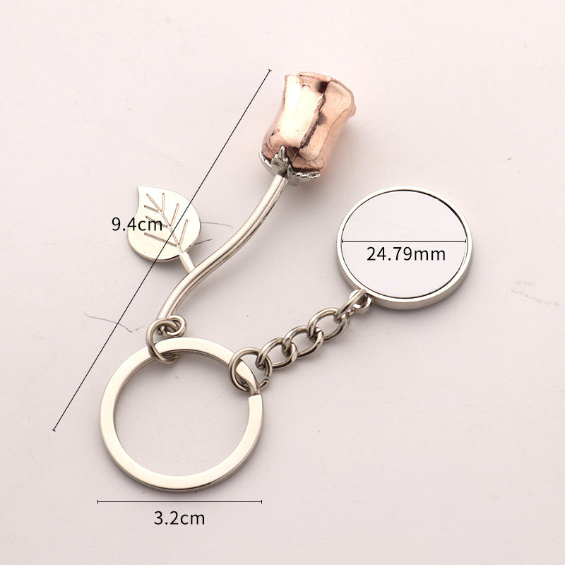 Zinc Alloy Rose Keychain Modern Art Round Pendant Durable Metal Key Ring For Keys And Bags Rose Modern Gift Idea