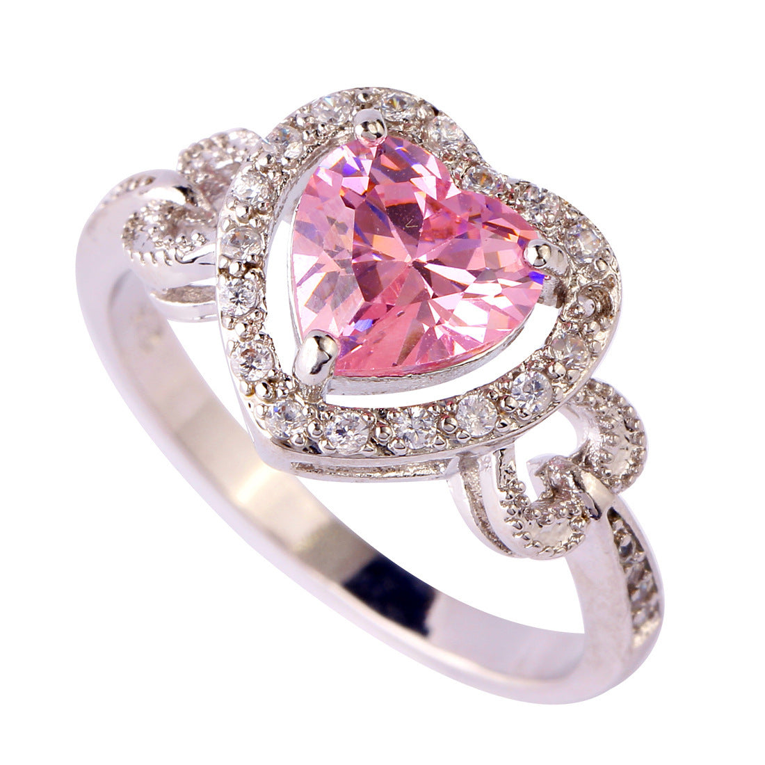 Womens Fashion Trend Electroplated Zircon Ring Copper Platinum Plated Pink Colorful Style Fashion Simplicity Ring