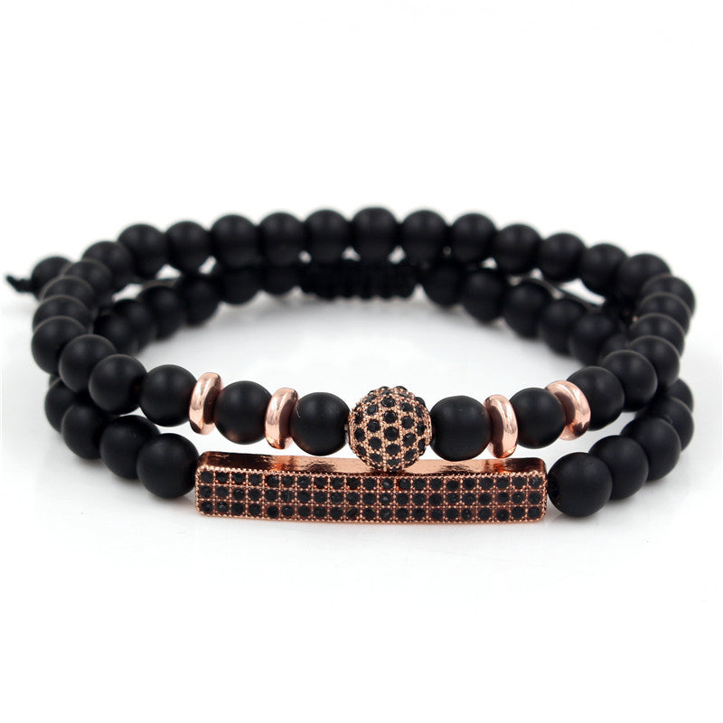 Unisex Retro Black Frosted Crystal Bracelet Set With White Crystal Accents Simple Wrist Accessories Fashion Daily Wear