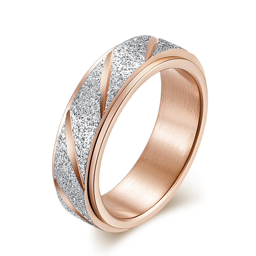 Womens Titanium Steel Frosted Slash Ring With Rose Gold Finish Geometric Design Fashion Jewelry For Daily Use