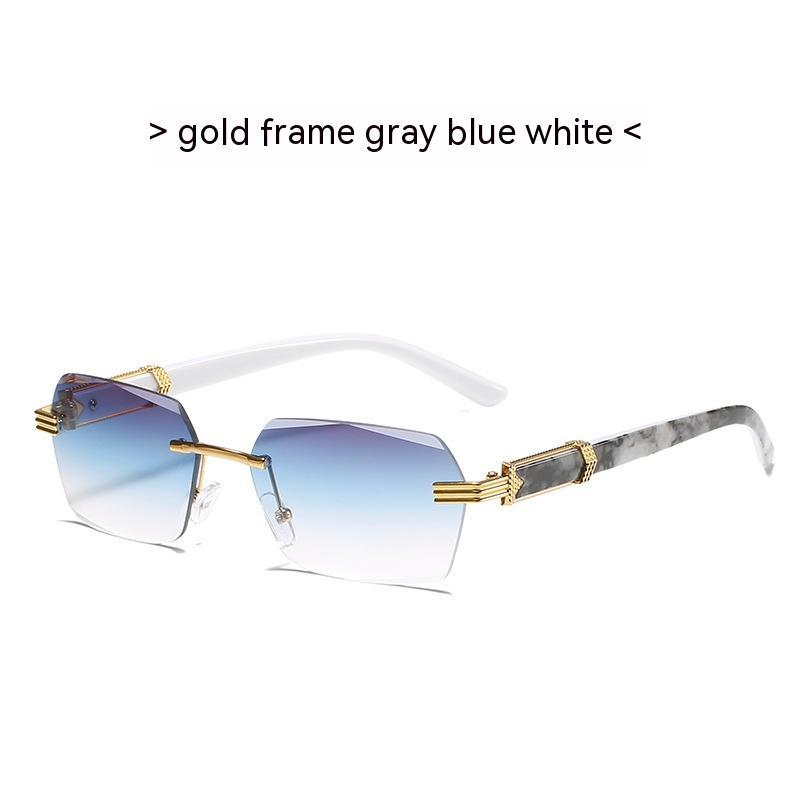 Mens Frameless Sunglasses UV400 Protection Light Tint Marbled Design Gold Frame Black Gray Lenses For Everyday
