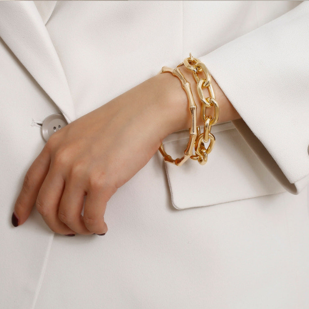 Glossy Alloy Chain Bracelet Set With Ethnic Design And Hollow Metal Elements For Fashion Jewelry Enthusiasts Today