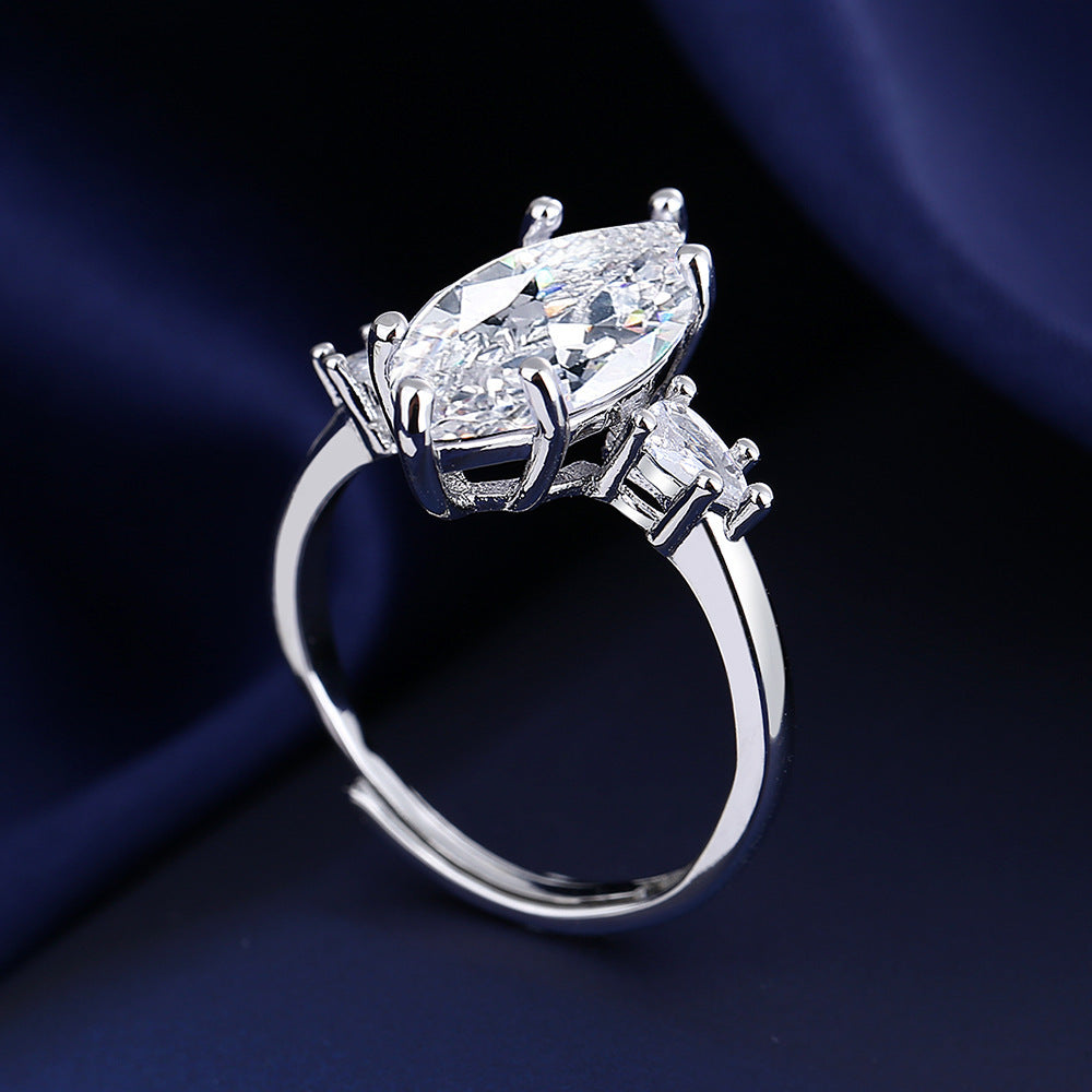 Womens 8K Pear Crystal Zircon Ring Adjustable Opening Copper White Gold Tone Elegant Jewelry Crystal Radiances