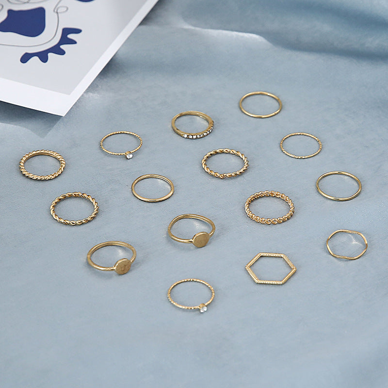 Twist Round Corrugated Index Finger Ring Sets 15 Piece Alloy Rings For Women And Girls Everyday Wear Jewellery UK