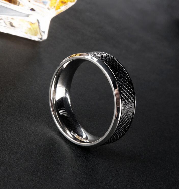 Mens Black Titanium Steel Ring Geometric Design Electroplated Durable Jewelry Accessory Stainless High Quality