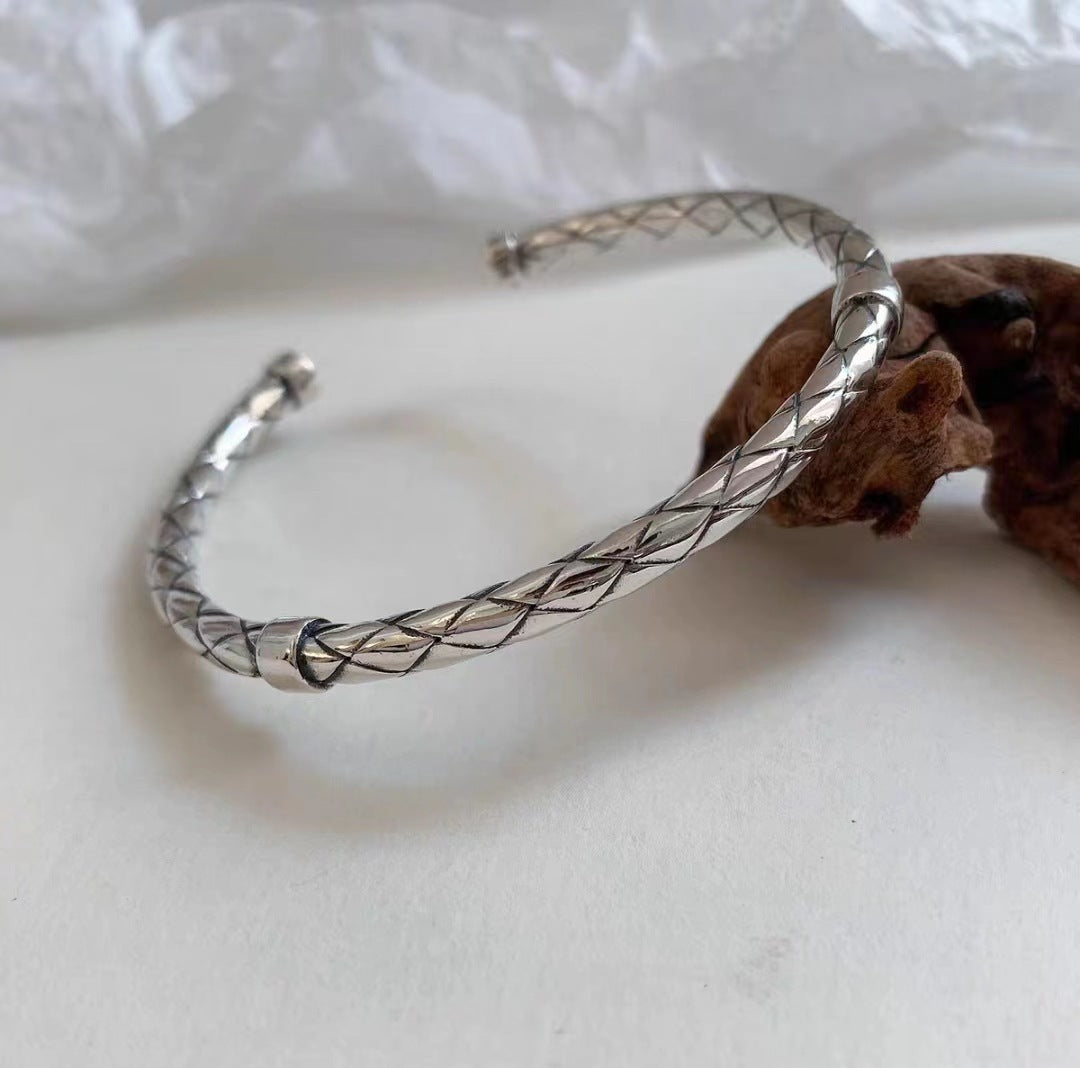 Men Copper Silver Plated Bracelet Twist Bamboo Knotted