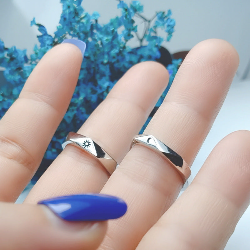 Couple Sun and Moon Ring Set Adjustable Copper Electroplated His and Hers Matching Rings Korean Styles Jewelry