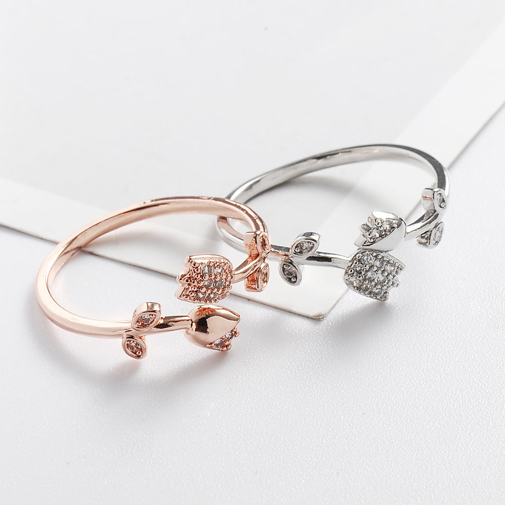 Vintage Rose Copper Ring With Inlaid Gemstones Flower Design For Women European Fashion Ring Elegant Accessory