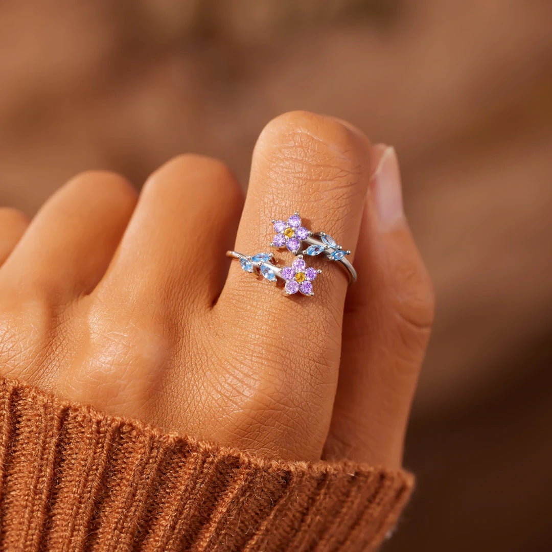 Copper Ring With Purple Flower Design Adjustable Geometric Band Spring Summer Jewelry For Women European Style