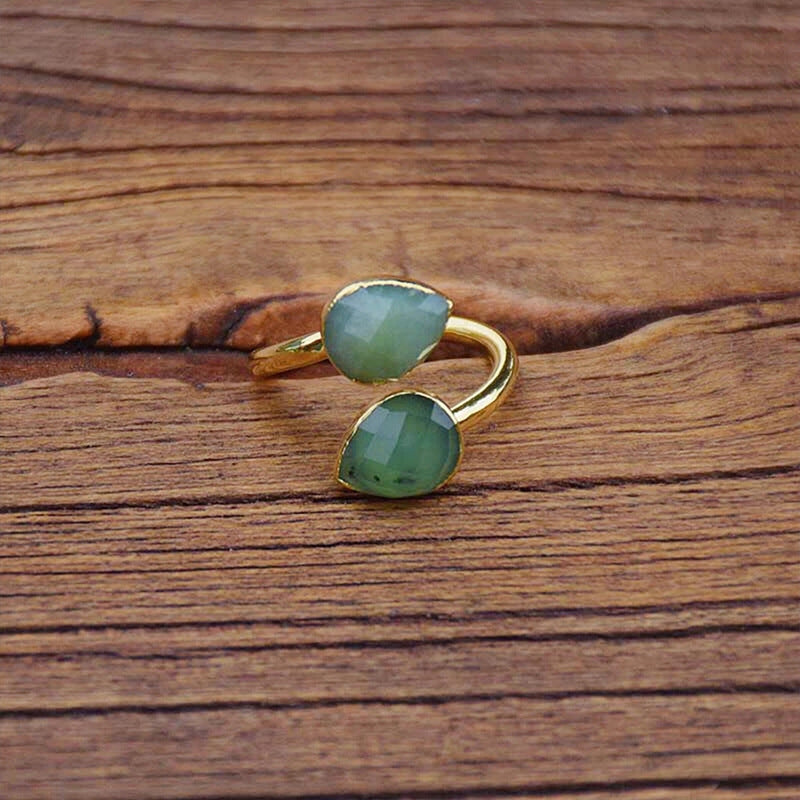 Bohemian Australian Jade Rings Handmade Stone Ring Adjustable Opening Statement Ring for Women Fashion Jewelry