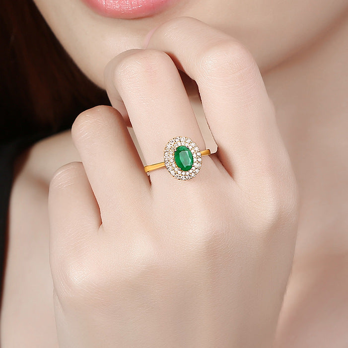 Womens Ring 18KT Yellow Gold Plated Green Tourmaline Emeralds Gemstone Adjustable Fashion Jewelry Gift For Her