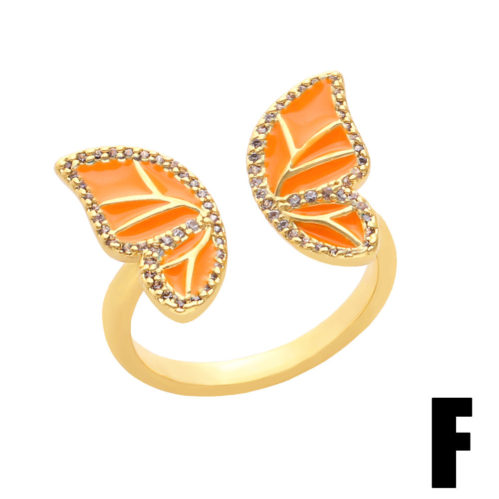 Women's Butterfly Ring Copper Adjustable Zircon Oil Drop Jewelry Elegant Fashion Accessory with Sparkling Zircon