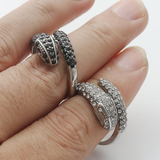 Mens Titanium Steel Snake Ring Polished Band Geometric Design Silver White Stone Ring Fashion Jewelry Gift Now