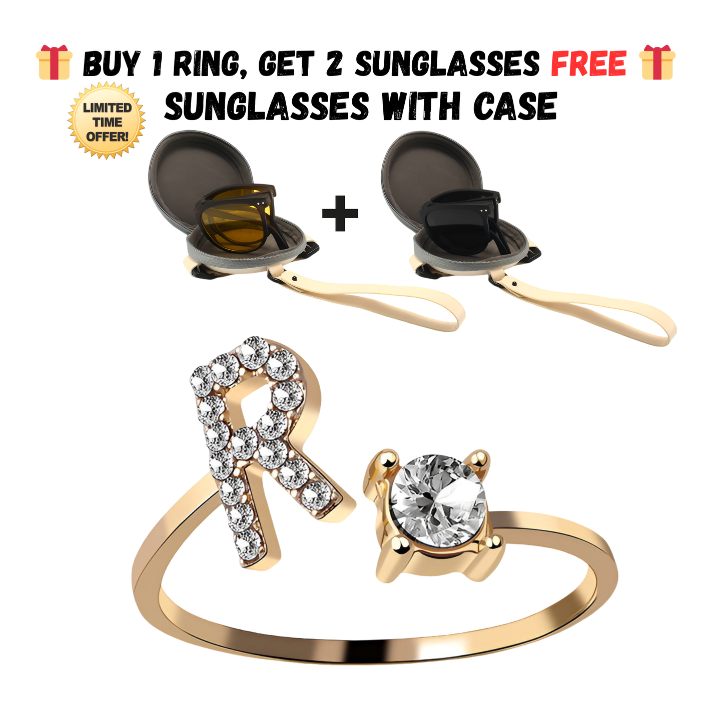 Adjustable Letter Zircon Ring with Alphabet Initials A Z Copper Alloy Jewelry Gift for Women Elegant Gift Idea