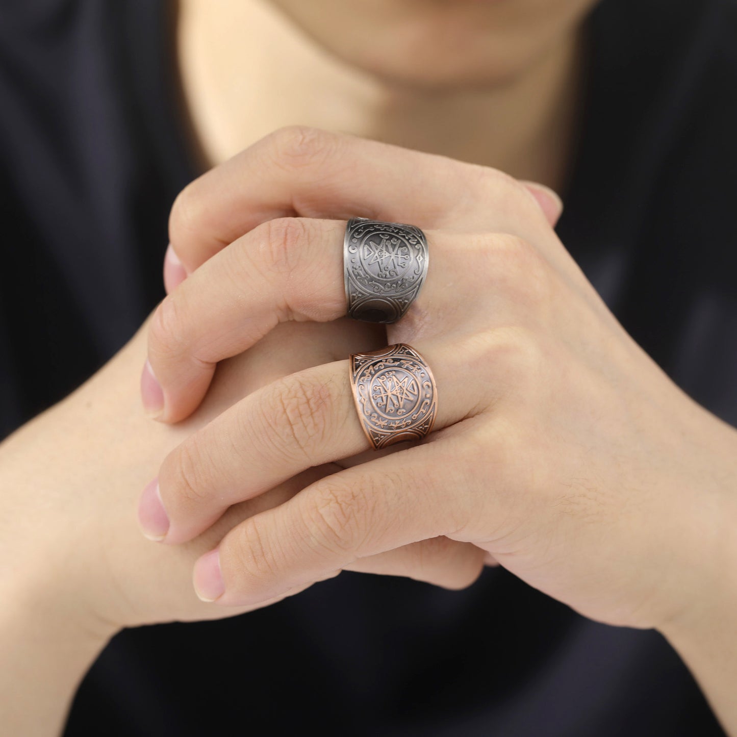 Personalized Moon Ring Duo Copper On Sides Retro Jewelry