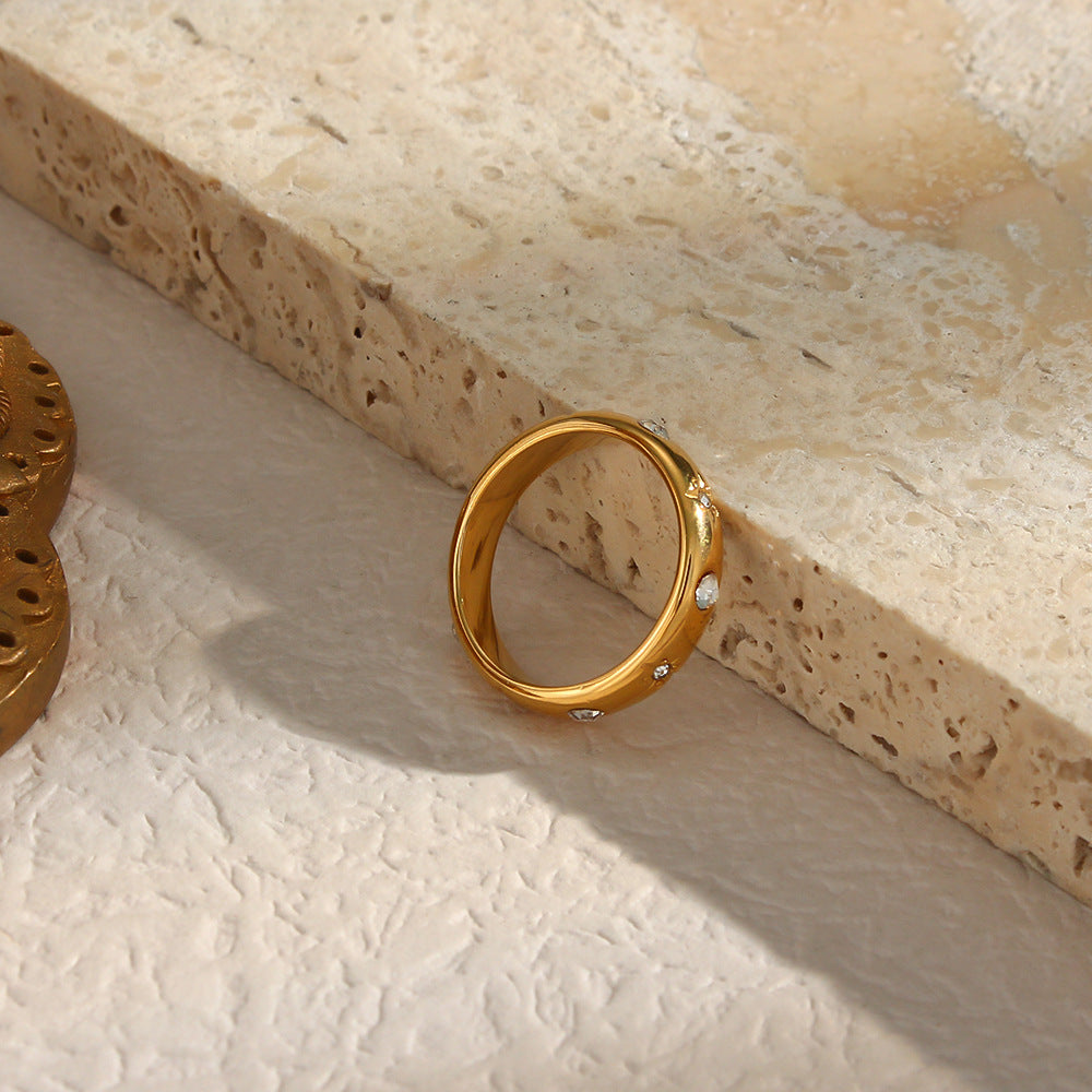 Electroplated Stainless Steel Ring With Zircon Flower Geometric Inlay Jewelry For Women And Girls Fashion Ring