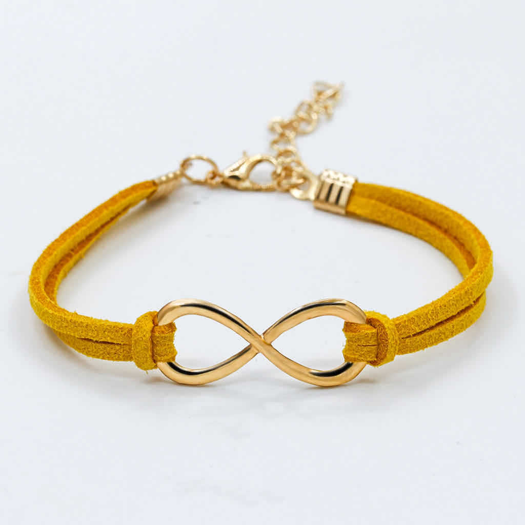 Womens Leather Cord Bracelet Symbol 8 Charm Alloy Electroplated Letter Number Text Fashion Jewelry Red Yellow