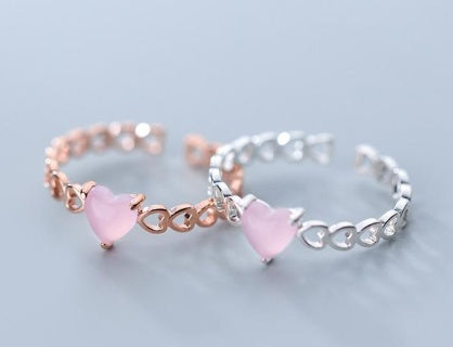 Womens Fashion Synthetic Glass Hollow Love Ring Sweet Temperament Dainty Finger Jewelry For Daily Wear Elegant