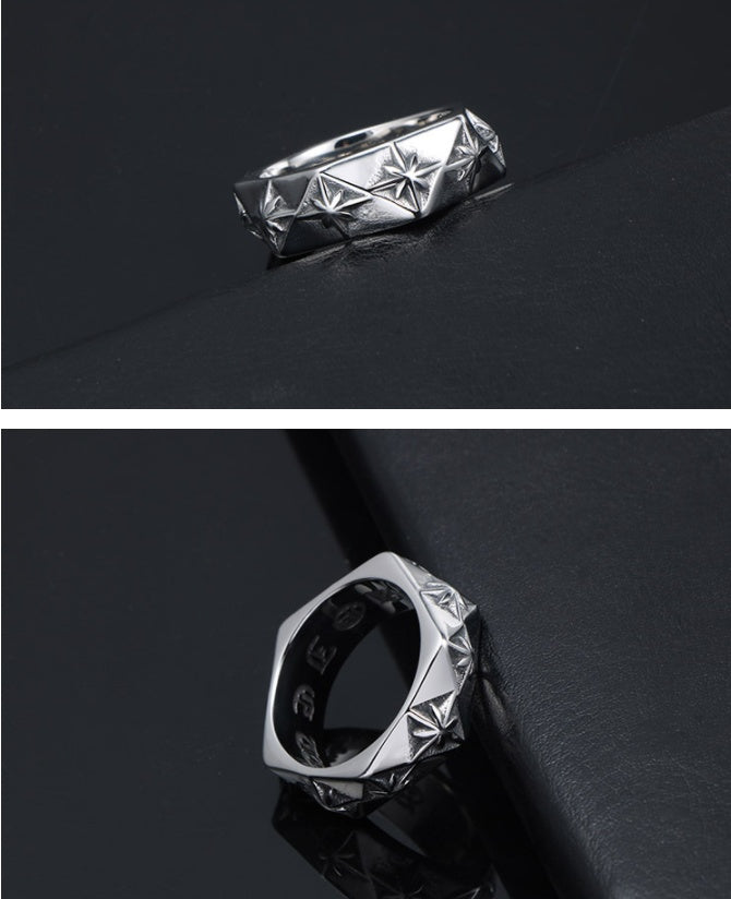 Titanium Steel Ring With Polygon Design Vintage Flower Statement Ring Fashion Jewelry Not Inlay 3D Ring Packed