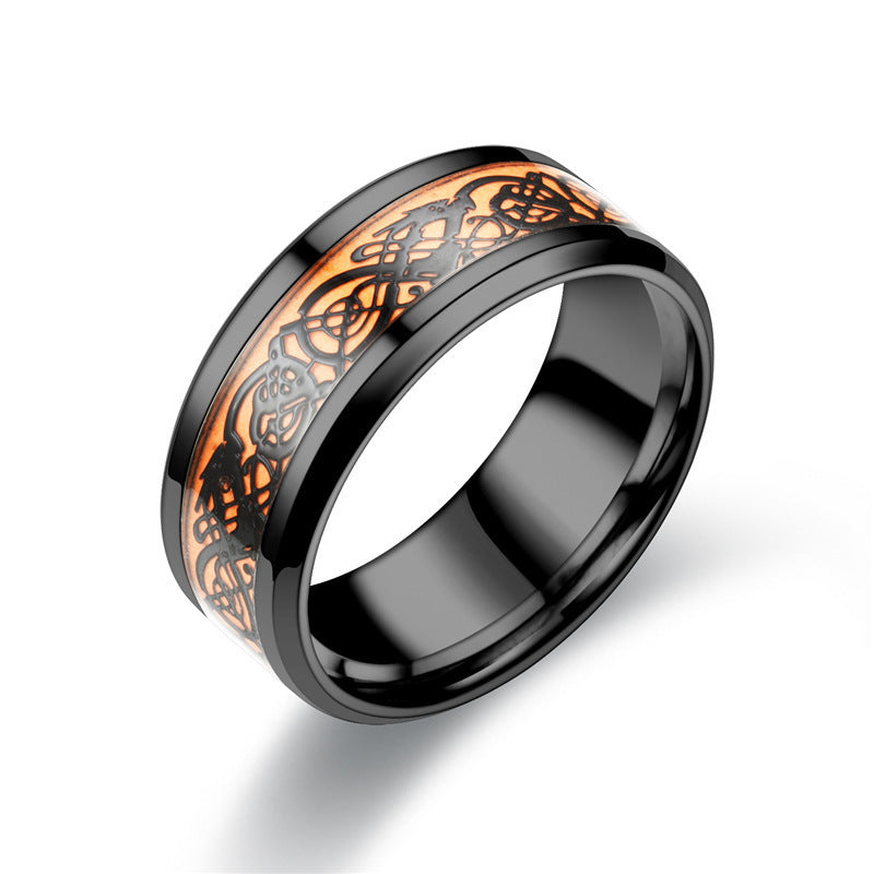 Stainless Steel Luminous Ring For Everyday Wear Sturdy Polished Band Jewelry With Orange Black Accent And Glow
