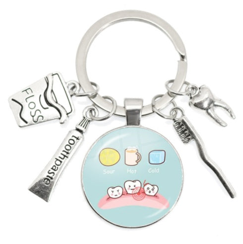 Round Toothbrush Keychain Alloy Metal Key Ring Unisex Pendant Gift for Keys Bags Backpacks and More Gift Ideas