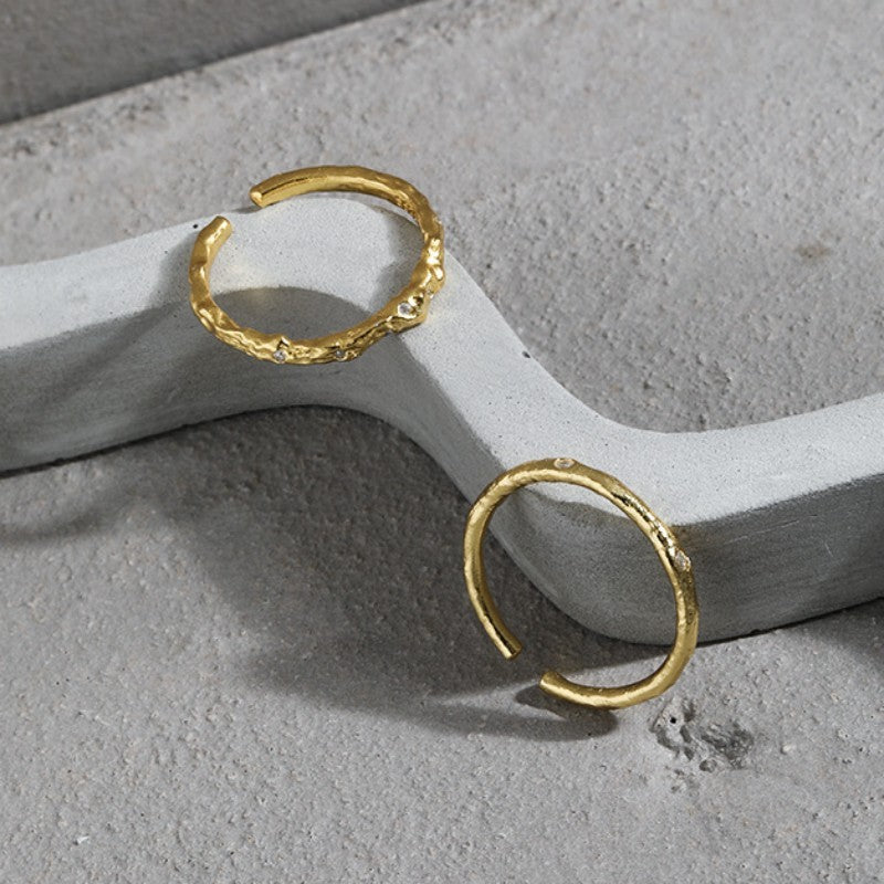 Silver Ring With Irregular Micro Inlaid Zircon Texture For Women Adjustable Opening With Durable Quality Shine