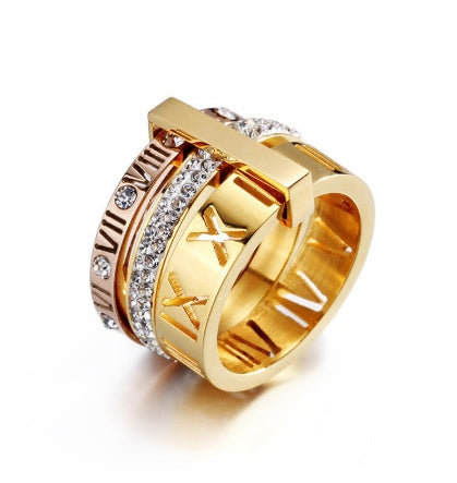 Roman Letter Ring Titanium Steel Plated Wild Fashion Ring Durable Statement Jewelry For Everyday Wear Size 6 7