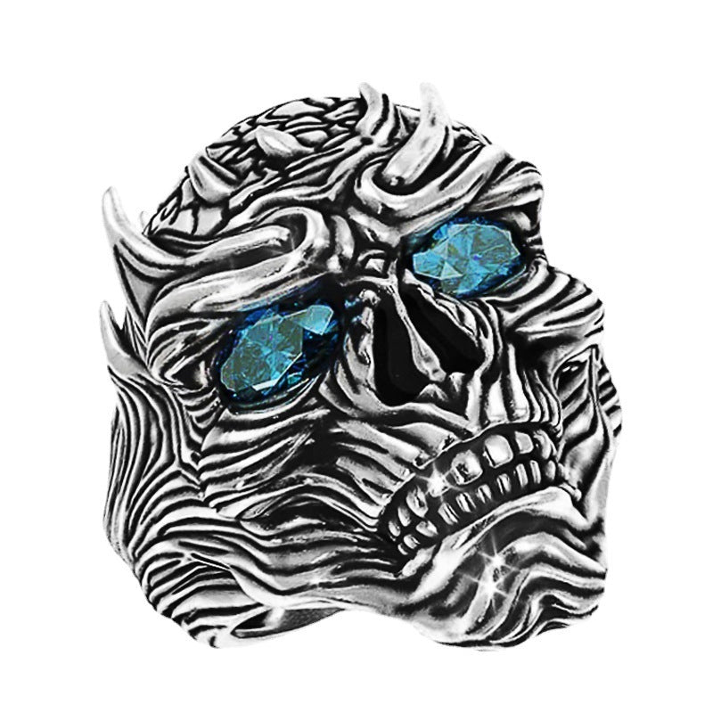 Exotic Skull Ring With Blue Eyes Aluminum Alloy Electroplated Inlaid Fashion Accessory Statement Ring For Men Style