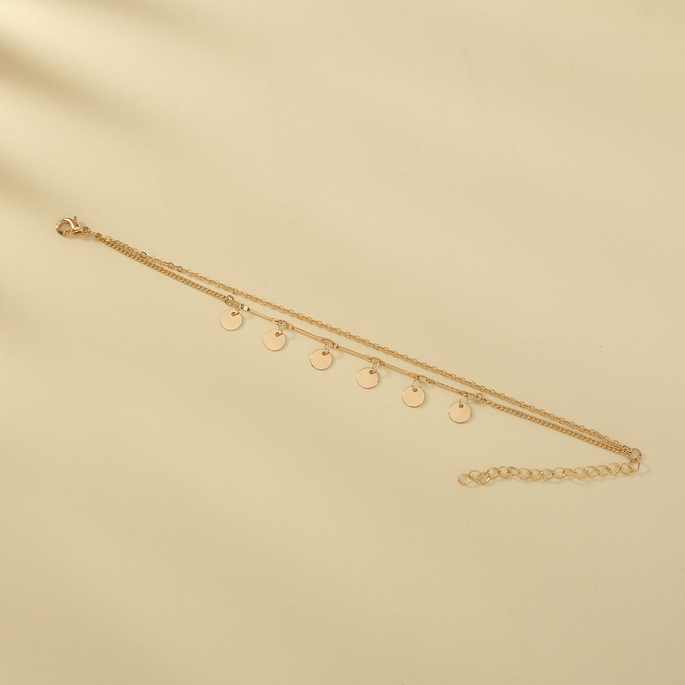 Womens Fashion Jewelry Copper Bracelet With Tassel And Metal Disc Double Layer Design Simple Bangle Style Chic