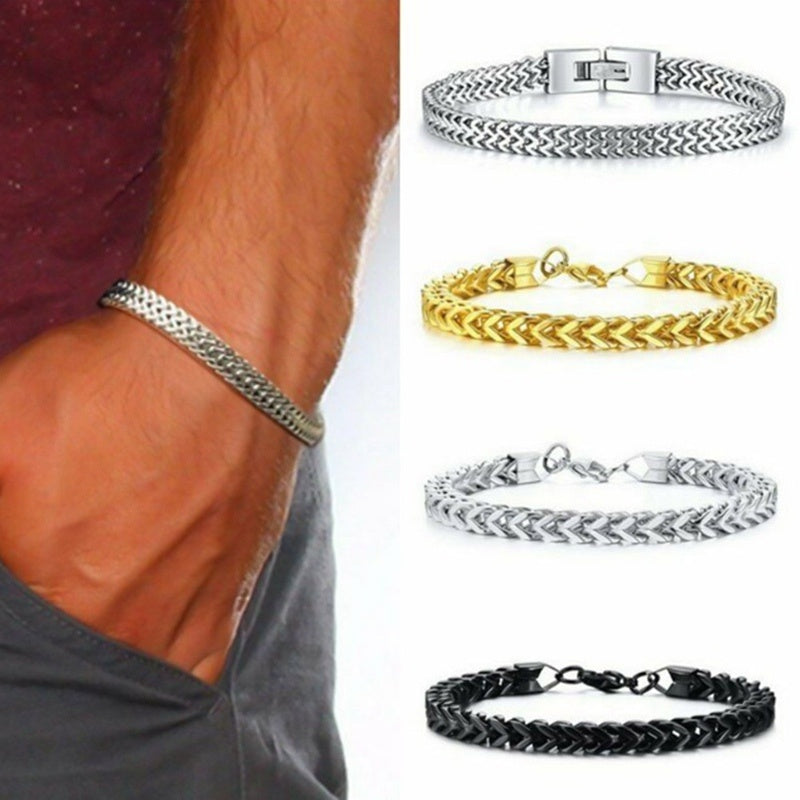 Mens Stainless Steel Chain Bracelet Trendy Link Bracelet Fold Over Clasp Durable Jewelry Gift for Men 21cm 6mm