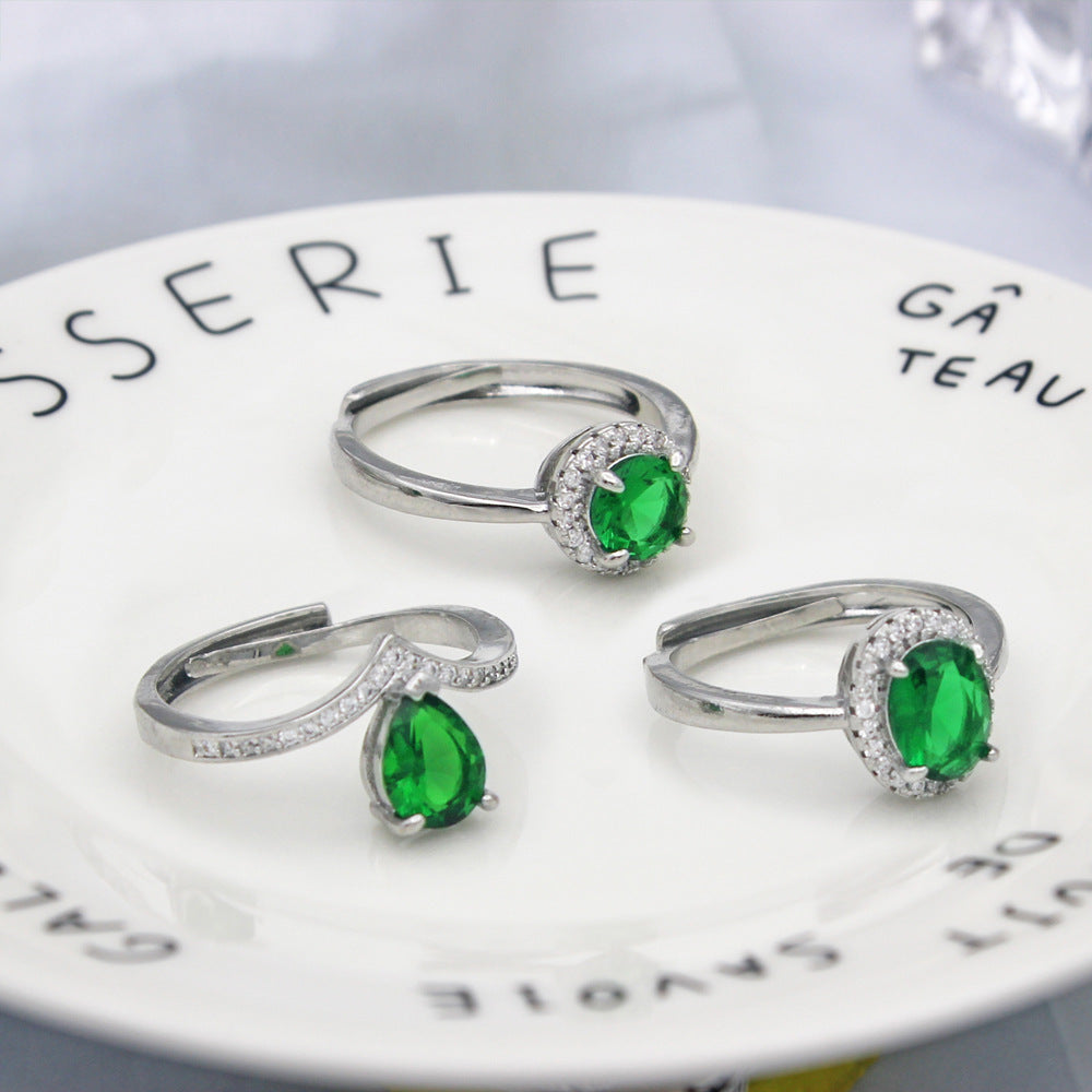 Geometric Emerald Zircon Ring For Women Adjustable Gold Plated Copper Jewelry Gift For Her Daily Wear Elegant Accessory