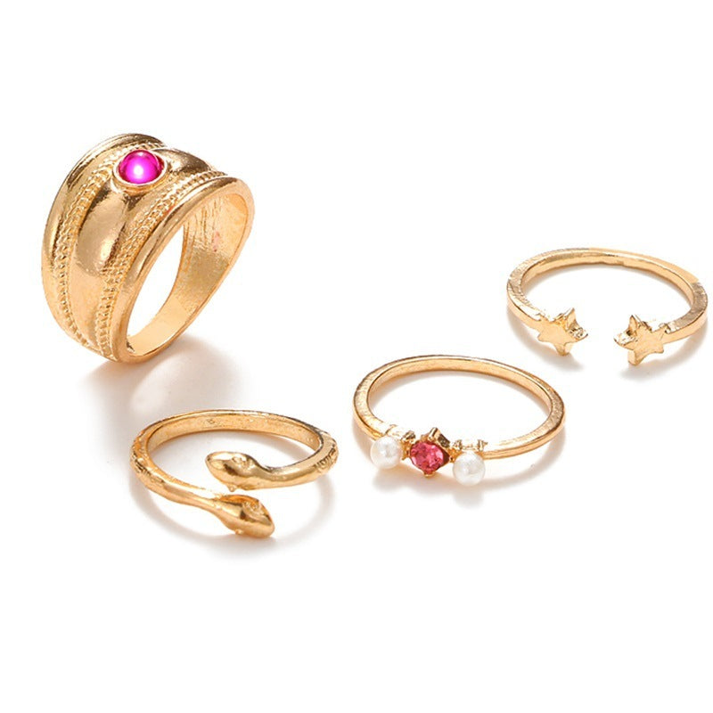 Women Butterfly Pearl Ring Set Trendy Alloy Fashion Rings For Girls Retro European American Korean Twist Rings