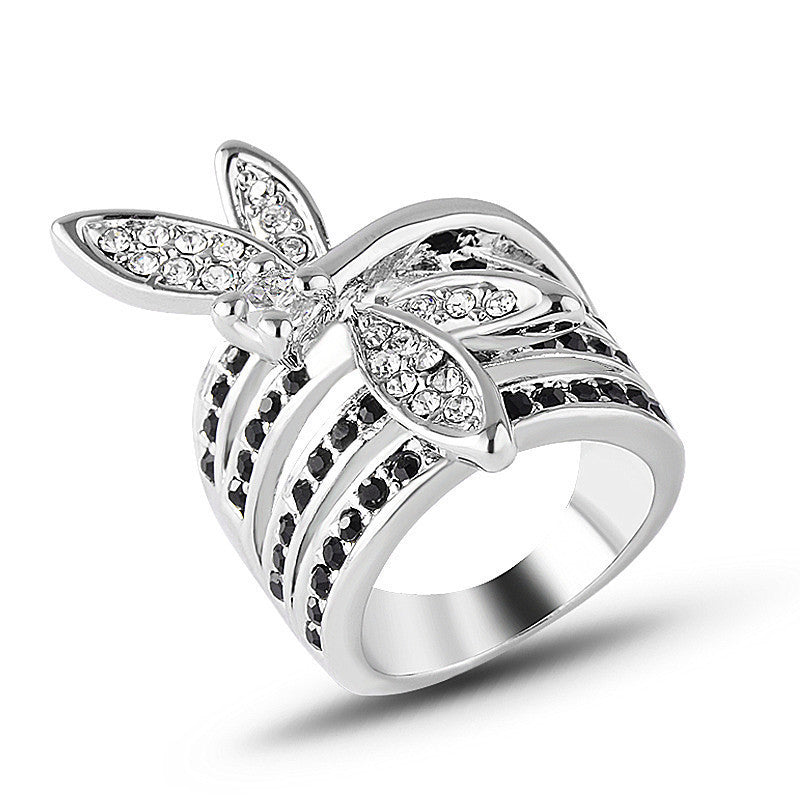 Womens Dragonfly Ring Diamond Inlaid Gold Plated Fashion Jewelry Elegant Unique Statement Gift For Her Durable