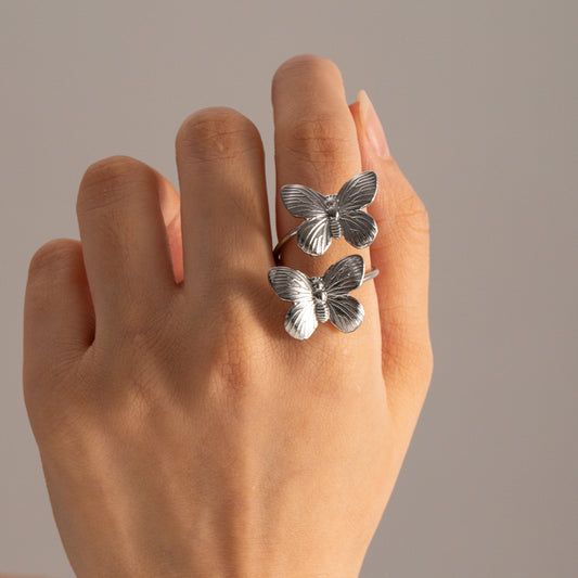 European And American Style Butterfly Ring In Stainless Steel Adjustable Open Band Jewelry For Everyday Styles