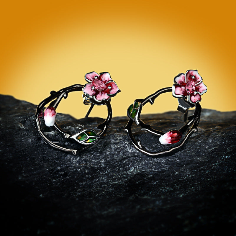Flower Earrings For Women Elegant Silver Tone Studs With Diamond Accents Alloy Inlaid Gems White Copper Shines