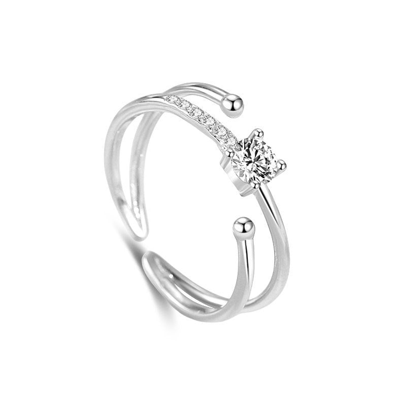Sterling Silver Double Layer Open Adjustable Zircon Star Ring For Women Fashion Jewelry Elegant Sparkle Bright