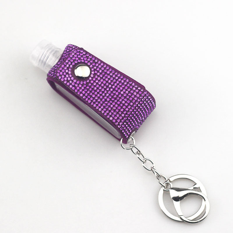 Faux Leather Keychain Diamond Pattern Key Ring with Hot Drilled Design in White AB Lake Blue for Keys Everyday