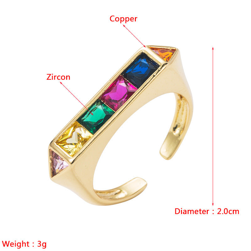 Unisex Copper Zircon Ring With Geometric Micro Set Design Adjustable Size Jewelry Accessory Elegant Versatile Fashion