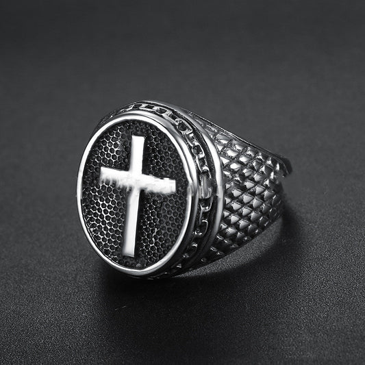 Men's Vintage Cross Ring Titanium Steel Ring Personality Ring for Men Fashion Ring Biker Ring Religious Jewelry Statement Ring Steel Color Sizes 7 to 14