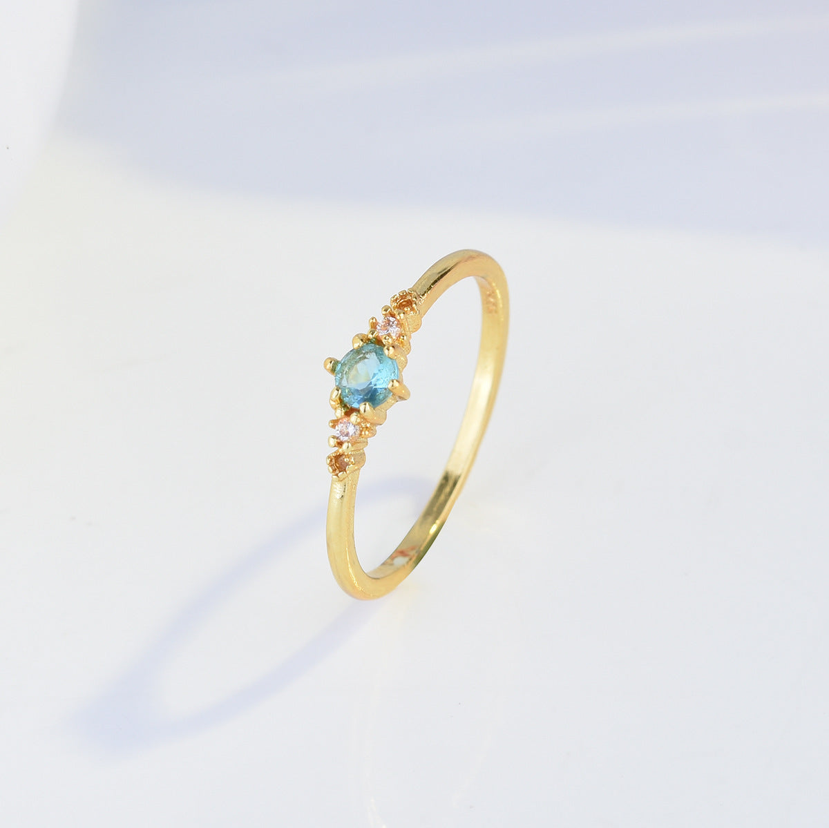Womens Geometric Ring Diamond Inlay Sterling Silver Gemstone Aquamarine Copper Platinum Plated Ring Aquamarine