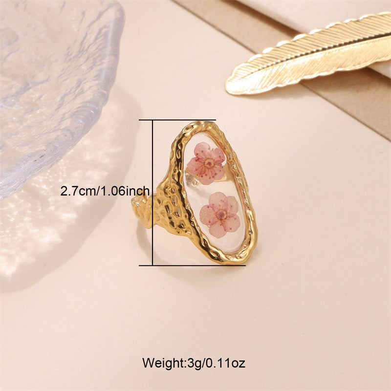 Stainless Steel Preserved Fresh Flower Ring Adjustable Unisex Jewelry Electroplated Elegant Bloom Design Everyday Use