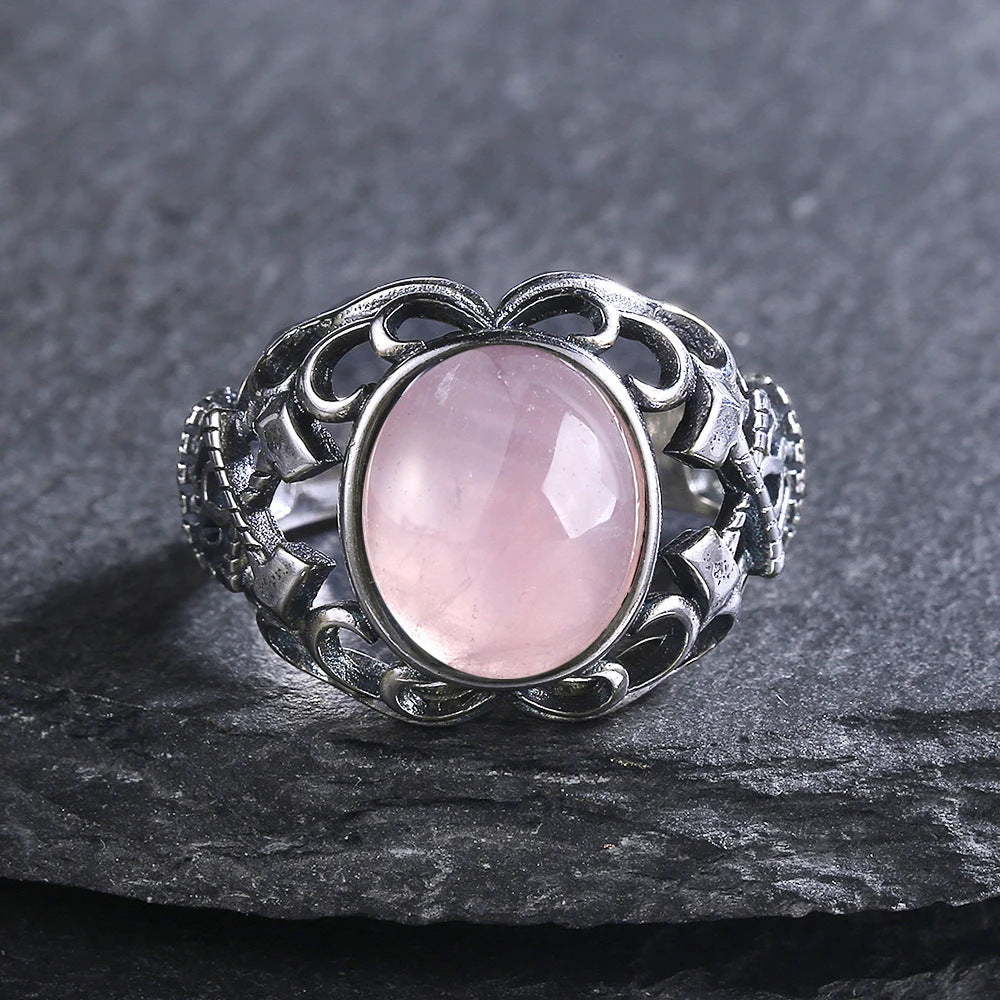 Retro Pattern Crystal Gemstone Flower Ring Pink Copper For Women US Sizes 06 07 8 9 10 Elegant Vintage Jewelry