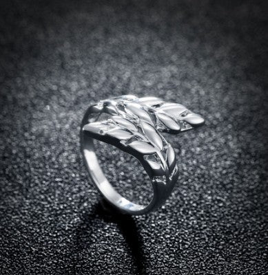 Silver Feather Ring With Gemstones Inlay Size 8 For Women