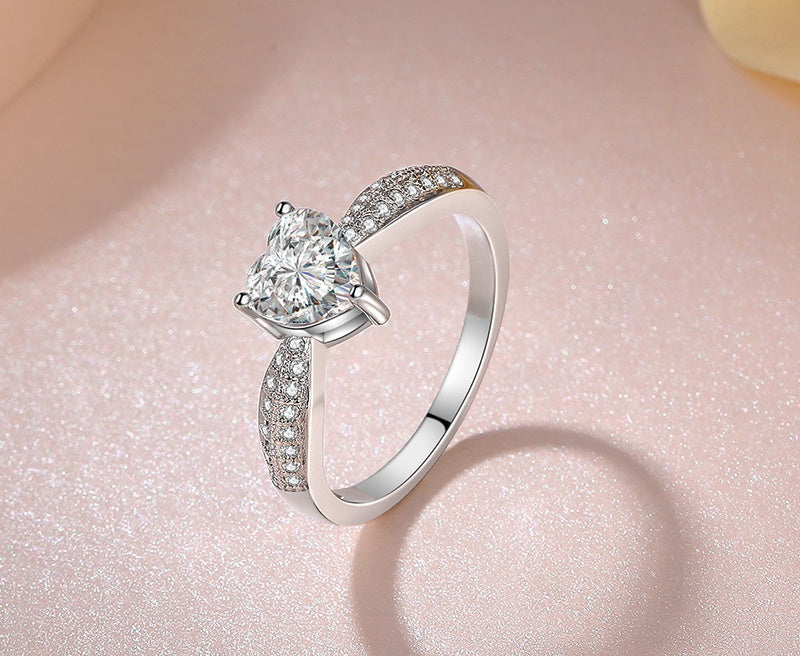 Heart Shaped Simulation Gem Ring Copper Electroplated Dainty Jewelry Gift For Her Anniversary Wear Elegant Accessory