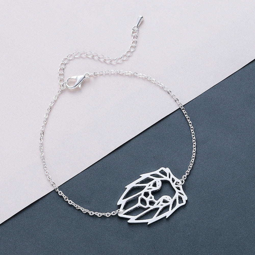 Unisex Lion Pendant Bracelet Stainless Steel Alloy Letter Number Design Silver Gift for Travel Modern Everyday