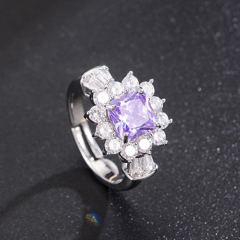 Womens Zircon Ring Copper Ring Retro Ring Purple Ring Geometric Ring Ladies Fashion Ring Elegant Ring Anniversary Ring Special Occasion Ring Gift for Her