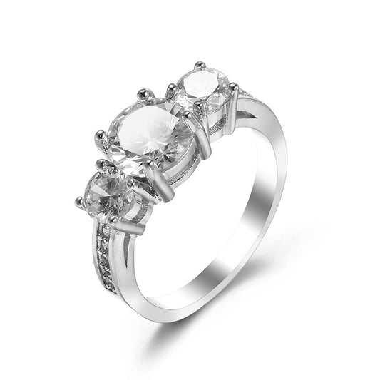 Womens Zircon Ring Geometric Inlaid Copper Platinum Plated Wedding Engagement Anniversary Gift Jewelry Elegant