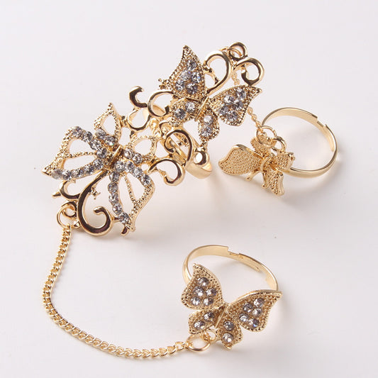 Women Convertible Ring Bracelet Floral Butterfly Design Alloy Metal Adjustable Two In One Fashion Jewelry For Women