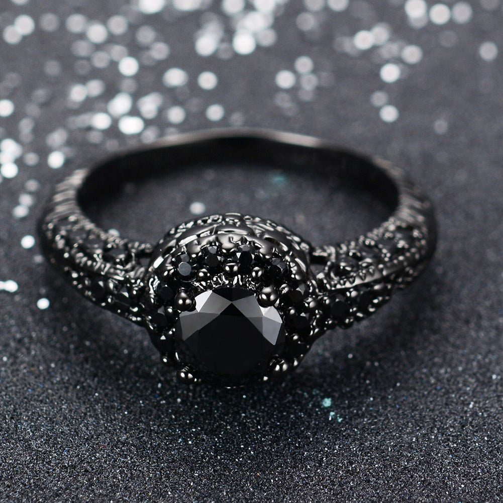 Mens Black Zircon Copper Ring Electroplated Fashion Jewelry